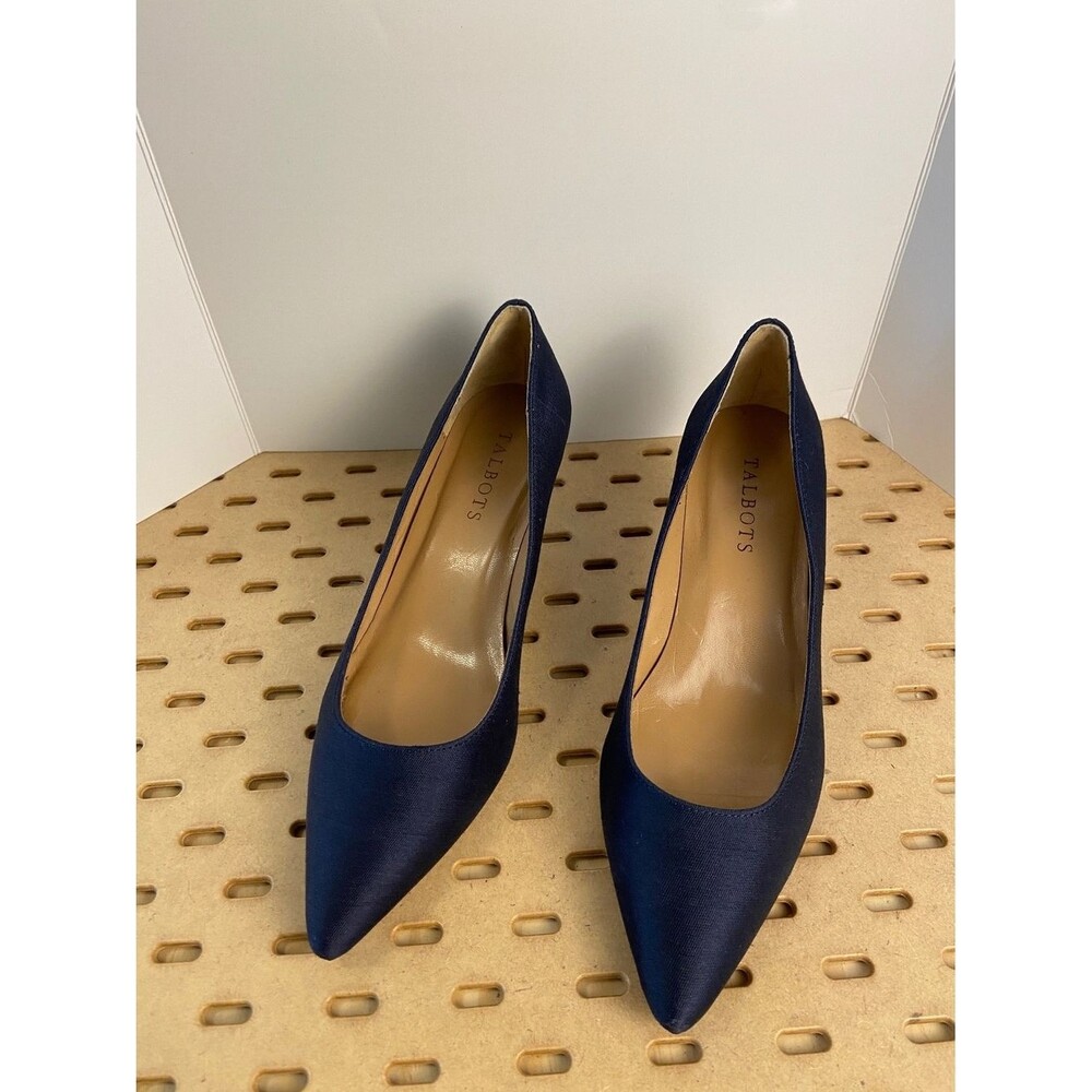 Talbots Navy Blue Satin Kitten Heel Pumps